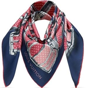New Louis Vuitton Scarf Trunks Luggage Monogram Blue Silk Scarf Wrap